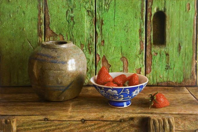 Ginger jar and strawberries