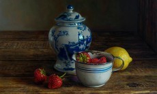 Still life with strawberries and lemon