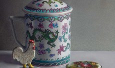 Rooster and Chinese tea cup