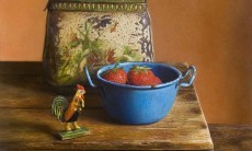 Rooster and biscuit tin